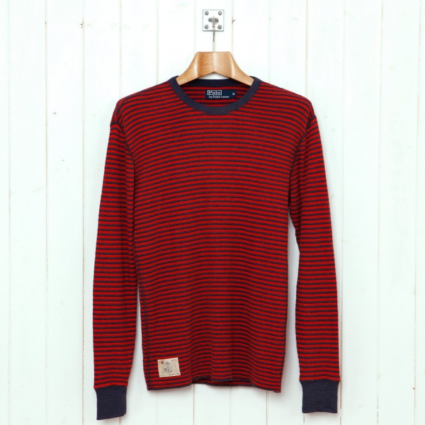 Polo Ralph Lauren Heavy Waffle Red Striped Crew Neck Shirt