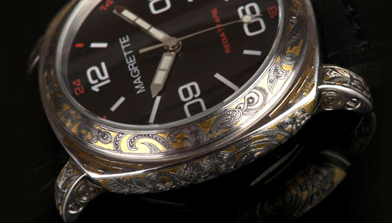 The Magrette Taniwha Engraved Gold Inlay Wristwatch