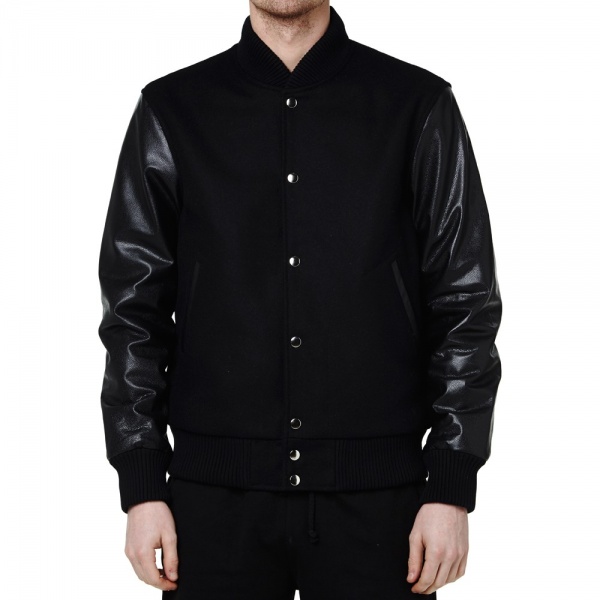 MKI Black Leather Varsity Jacket 3